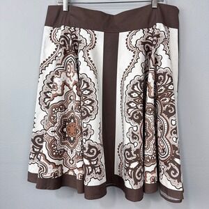 Sangria A-Line Skirt Womens Size 16 Brown Cream Paisley Cotton Knee Length Y2K